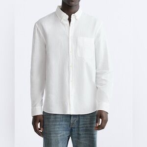 Zara White Linen Cotton Men Shirt US S